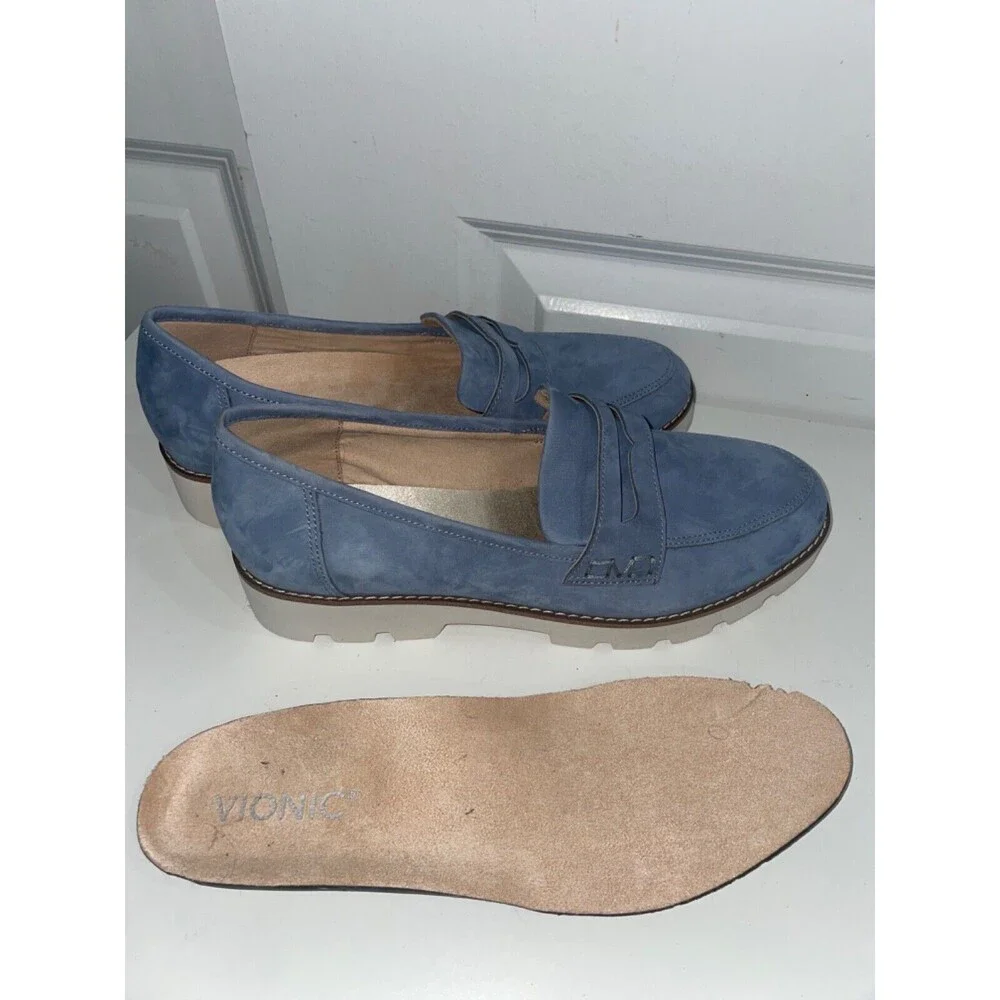 Vionic Light Blue Suede Penny Loafers - Picture 10 of 12